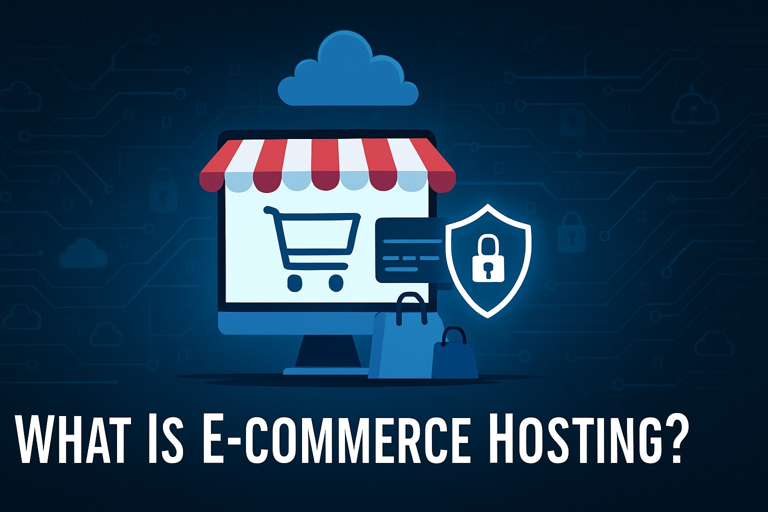 Illustration for ecommerce hosting guide with cloud and server
